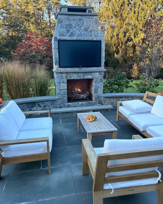 Greenwich Blue Roughly Squares & Rectangles Exterior Fireplace