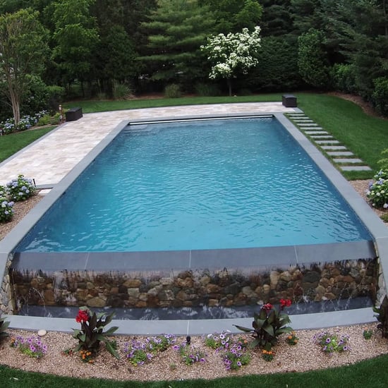 Old New England Rounds pool waterfall backsplash 