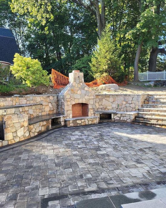 Colonial Tan Exterior Fireplace, Accent Walls, and Step Risers
