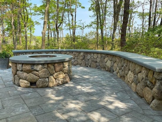 Old New England Rounds fire pit and seating wall