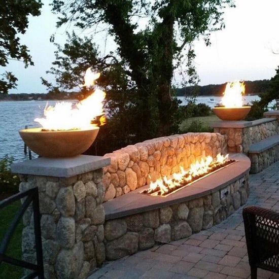 Old New England Rounds fire feature and seating wall