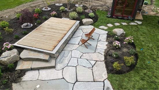Small Liberty Hill Flagstone Patio, Soake Pool, and landscape design. 