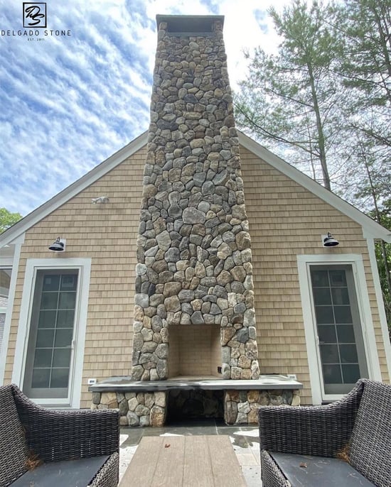 Old New England Rounds outdoor fireplace and chimney