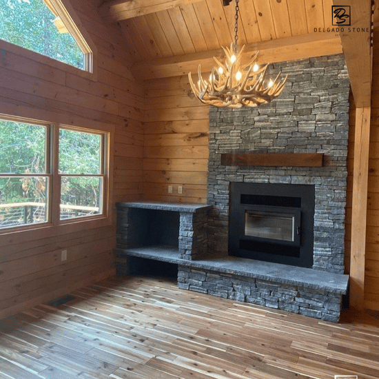 American Mist Ledgestone Natural Stone Veneer Fireplace