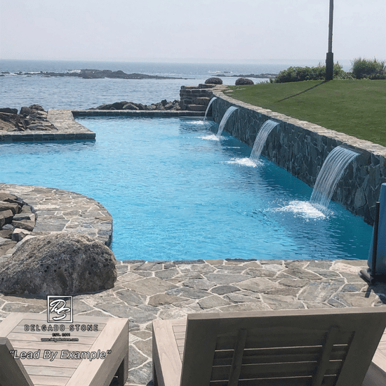 American Mist Mosaic Pool Coping and Waterfall