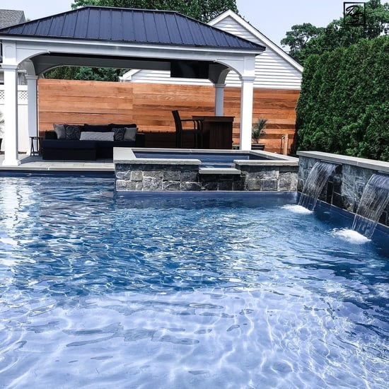 Black Ash Squares & Rectangles Spa Cover/Waterfall Backdrop