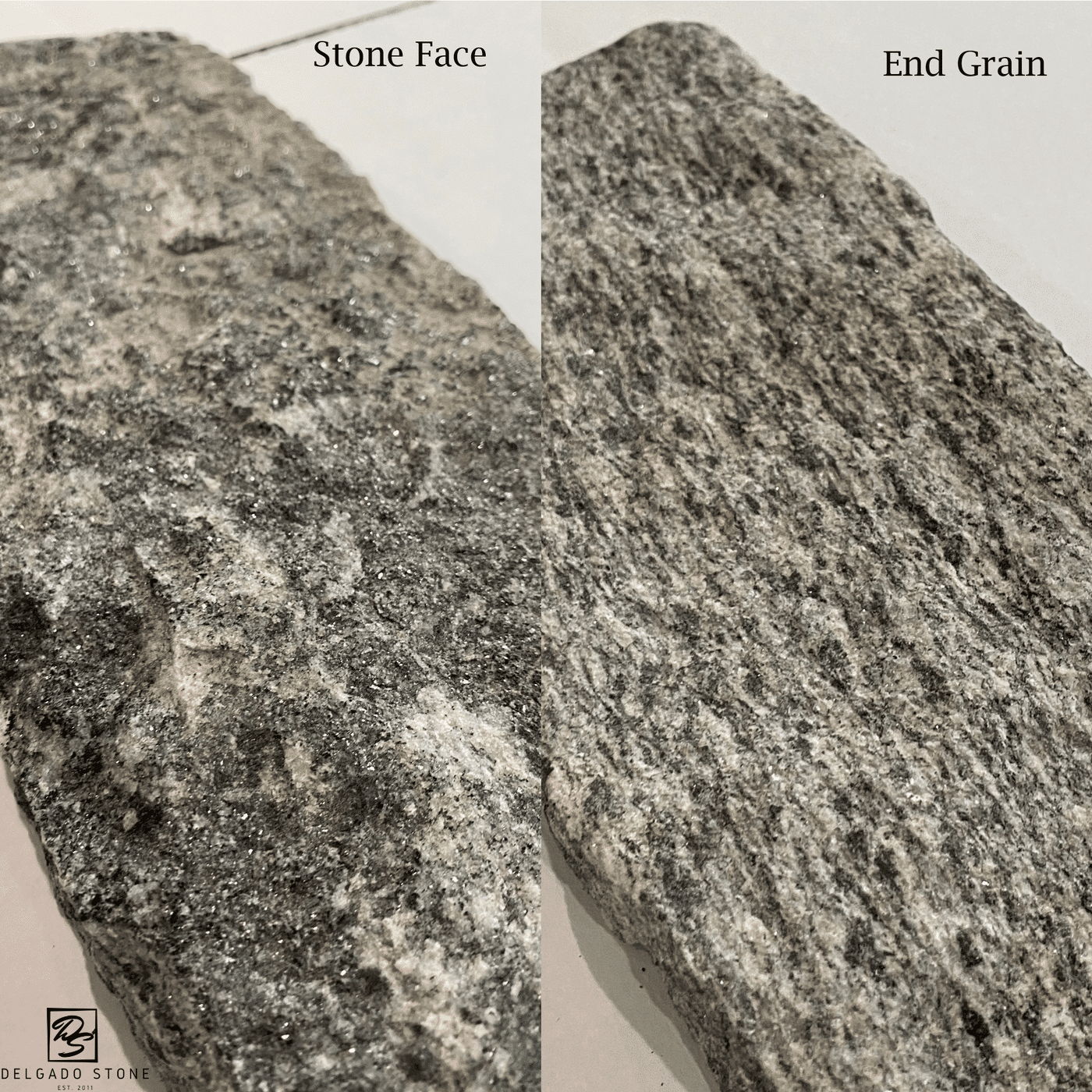 Close Up Stone Face compared to End Grain