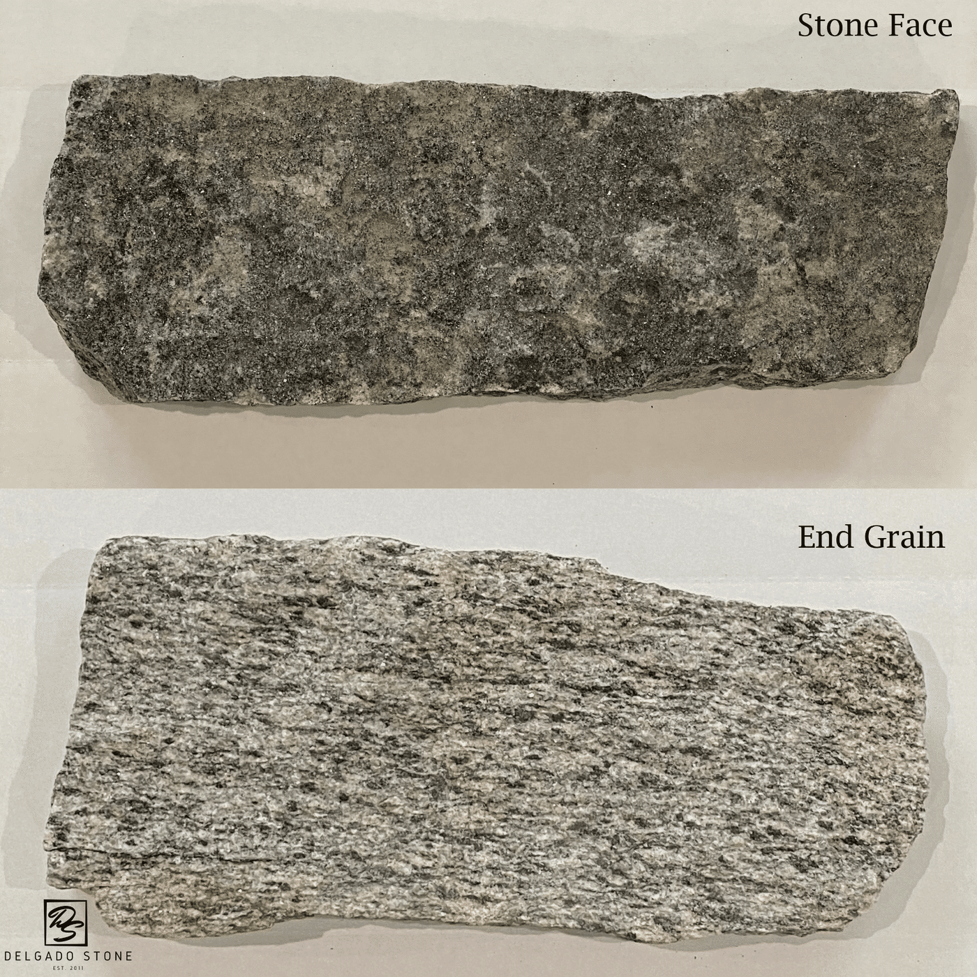 Stone face compared to end grain