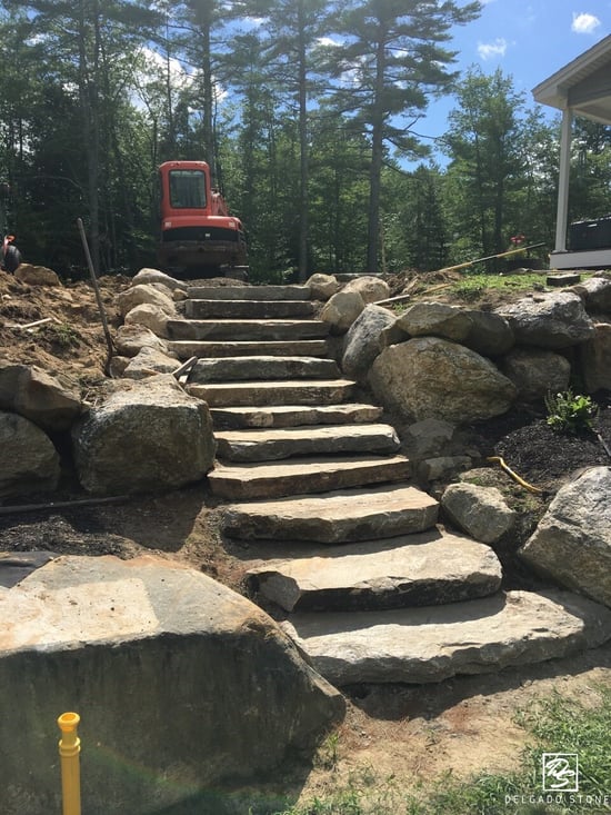 Colonial Tan Quarry Steps and accompanying boulders