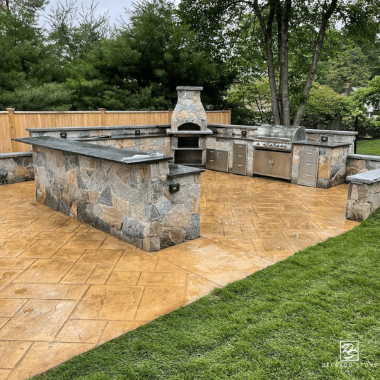 CT Blend Mosaic Outdoor Fireplace and Outdoor Kitchen