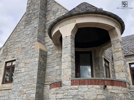 Dusty Rose Roughly Squares & Rectangles Thinstone Veneer Exterior Design