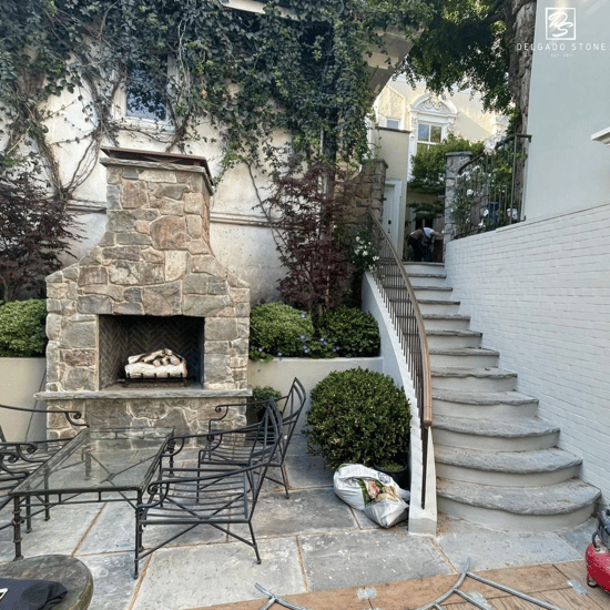 Fieldstone Dark Mosaic Exterior Fireplace 