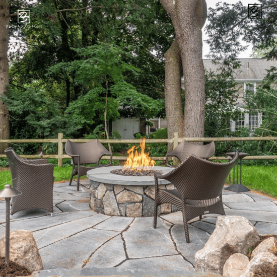 Fitzwiliam granite sawn flagstone firepit surround