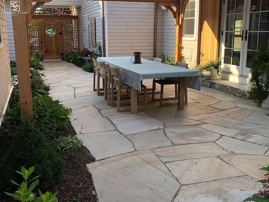 Patio space with Sterling Tan Sawn Flagstone