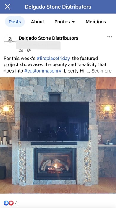 natural stone fireplace featured on Facebook