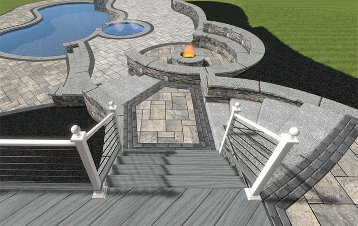 Patio Rendering with Natural Stone Fire pit