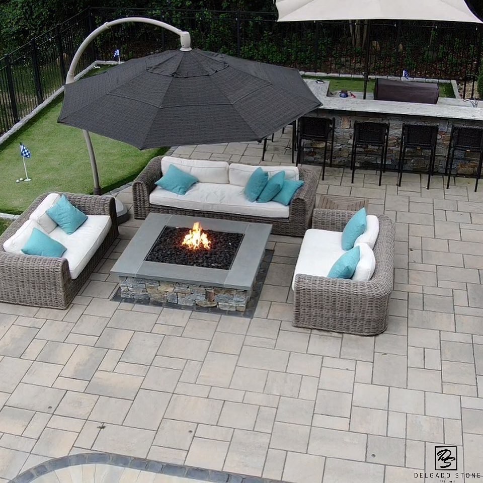 Firepit and Outdoor Kitchen Made With Natural Stone Veneer