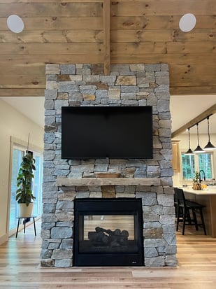 CT Blend Ashlar fireplace in open layout.