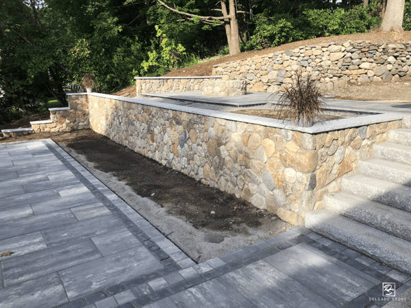 Old New England Rounds Natural Stone Wall and Fire Pit