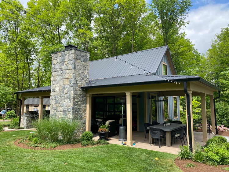 Guest home with natural stone chimney.