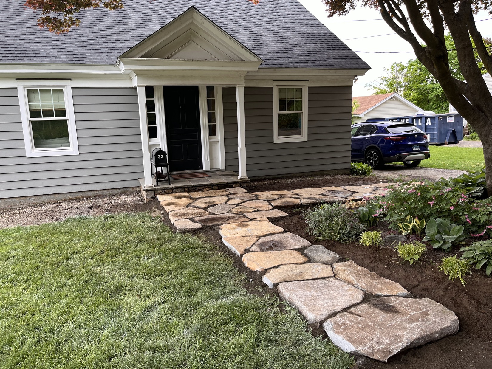 Flagstone Ramp Before and After: Split Flagstone Walkway Adds Charm and Curb Appeal