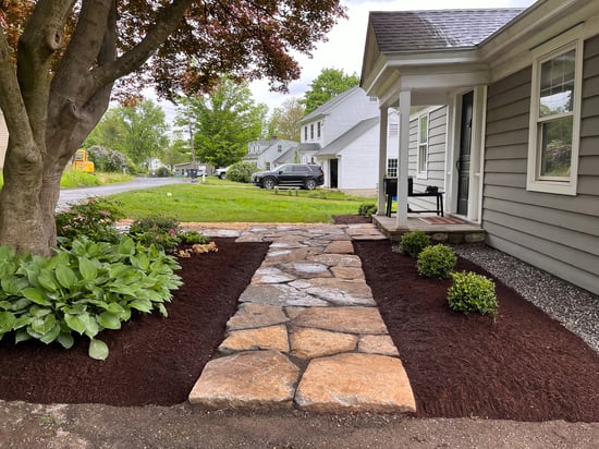 Old New England Wall Split Flagstone Walkway and Landscape Design