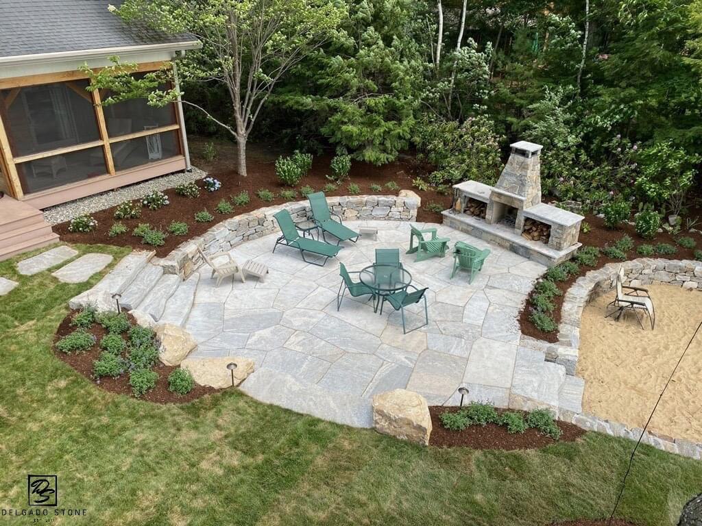 Natural Stone Patio with Fireplace