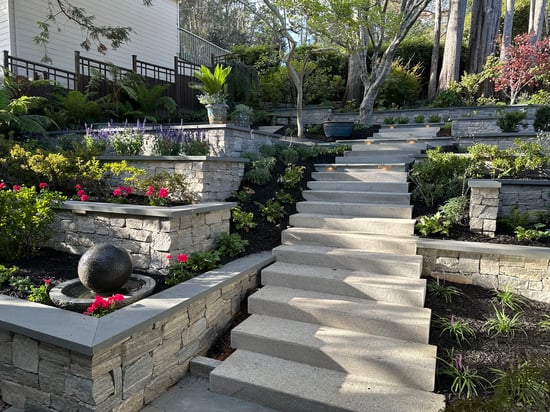 Dusty Rose Natural Stone Dimensional Steps with Liberty Hill Thinstone Veneer