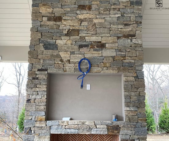 Montauk Blend Ashlar Natural Stone Exterior Fireplace
