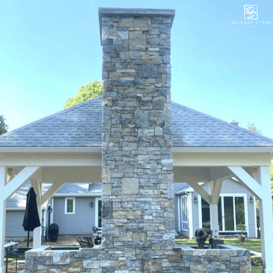 New York Blend Ashlar Thinstone Veneer Exterior Fireplace