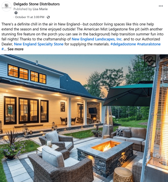 Delgado Stone Facebook post Featuring American Mist Ledgestone Fire Pit Surround