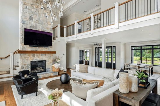 Sterling Tan Roughly Squares & Rec Natural Stone Fireplace