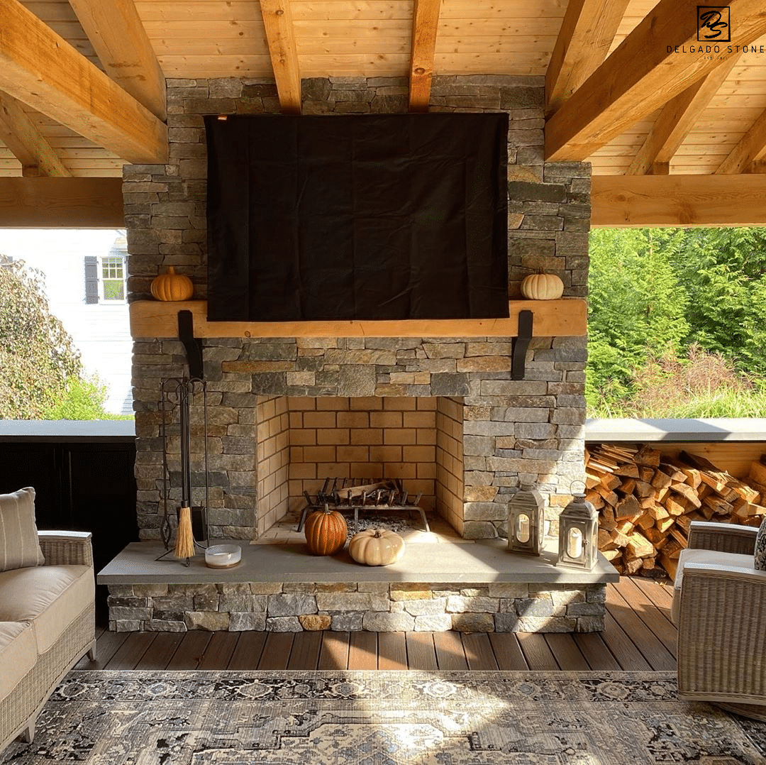 Spruce Mountain Ledgestone Fireplace