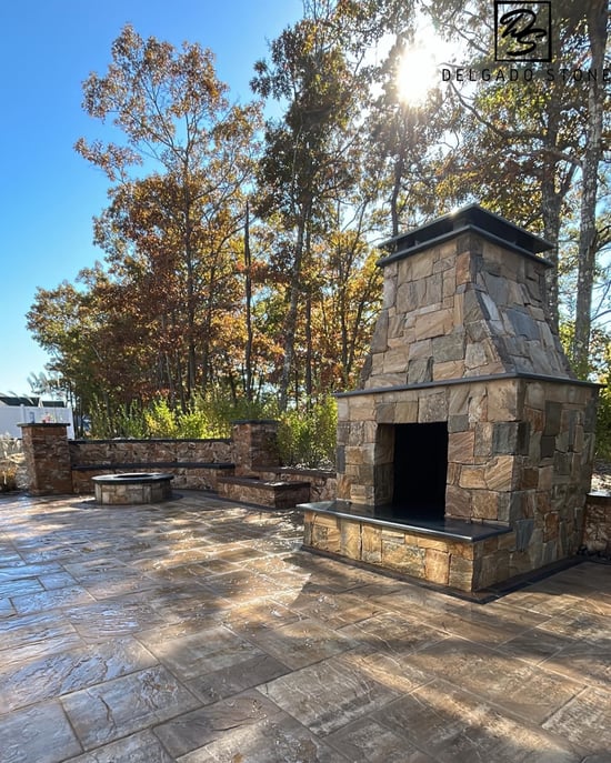 Sterling Tan Roughly Squares & Rectangles Exterior Fireplace
