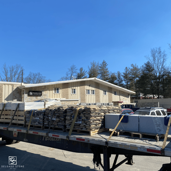 Natural stone materials ready for pickup at Delgado Stone