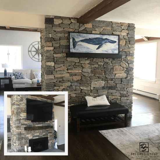 Old New England Wall Ledgestone Fireplace