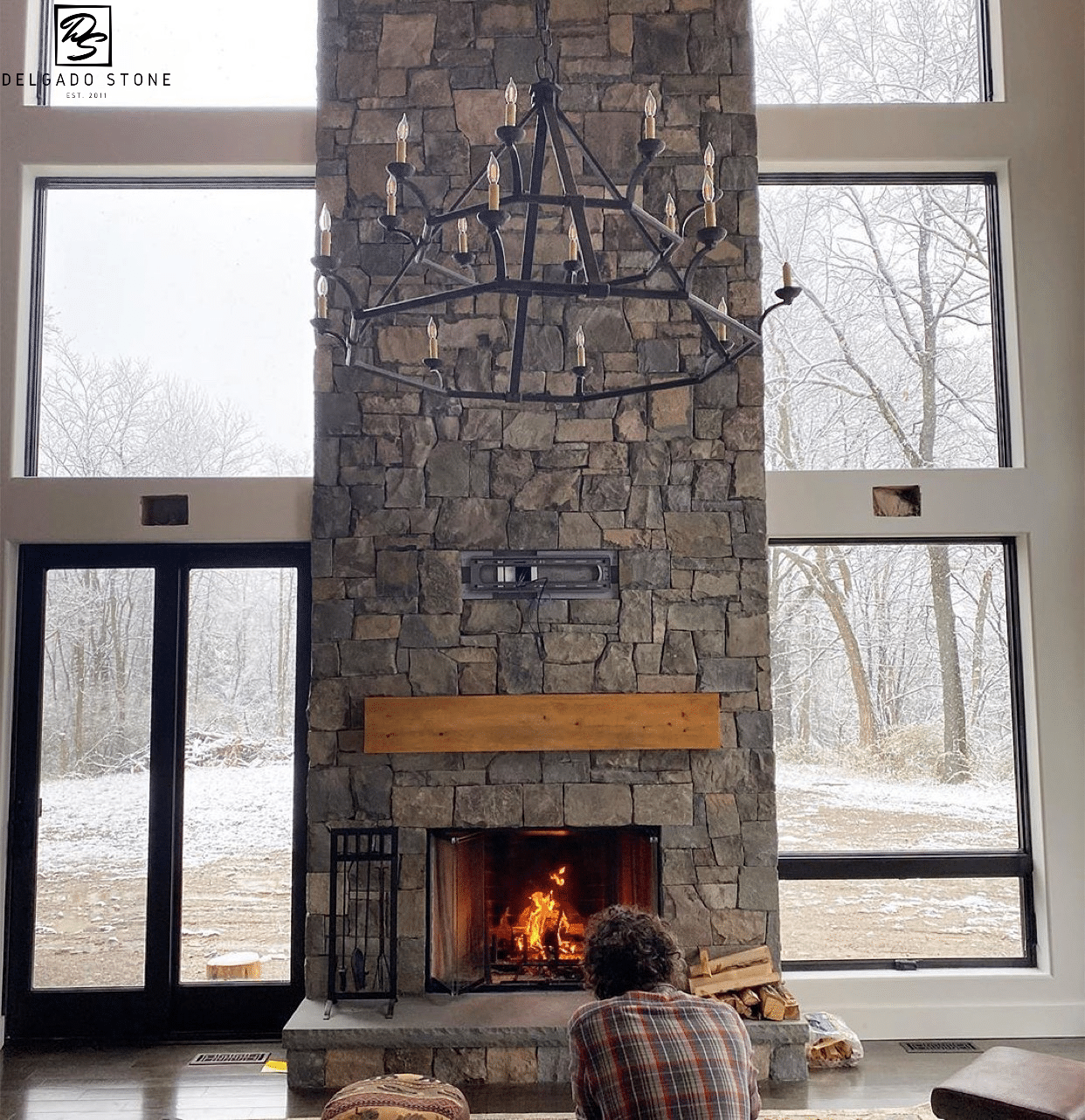 Fieldstone Dark Ashlar Natural Stone Fireplace 